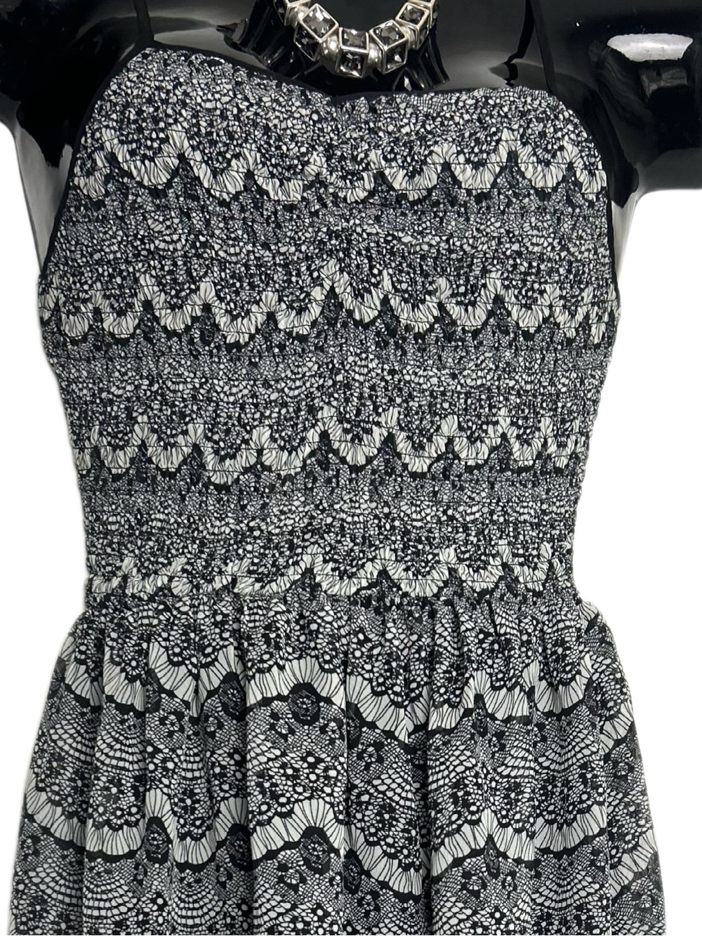 Black and White Strapless Smocked Sundress - Picture 2 of 16